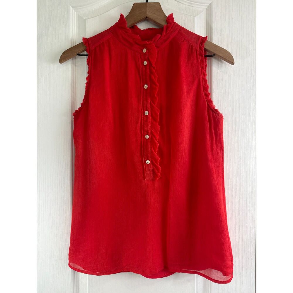 J Crew Women's Natasha Silk Ruffle Sleeveless Top Blouse Red Size 0 *Flaws*